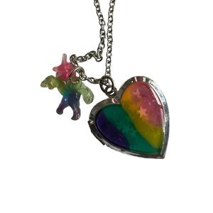 Unicorn Rainbow Heart Locket Necklace
